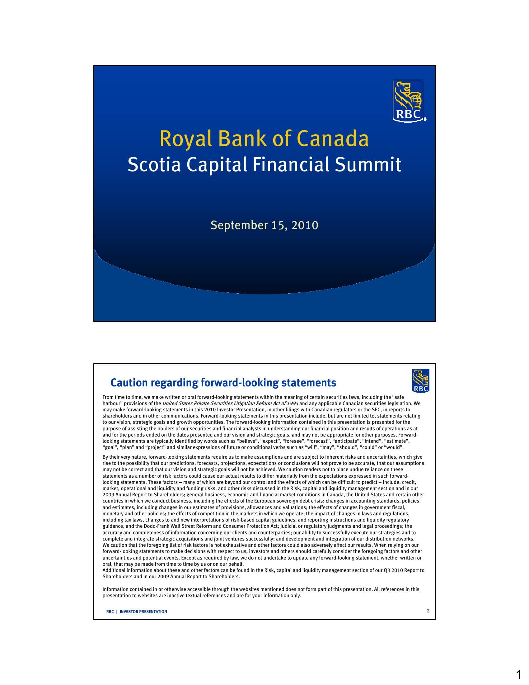 RBC Investor Presentation Q3 2010 image