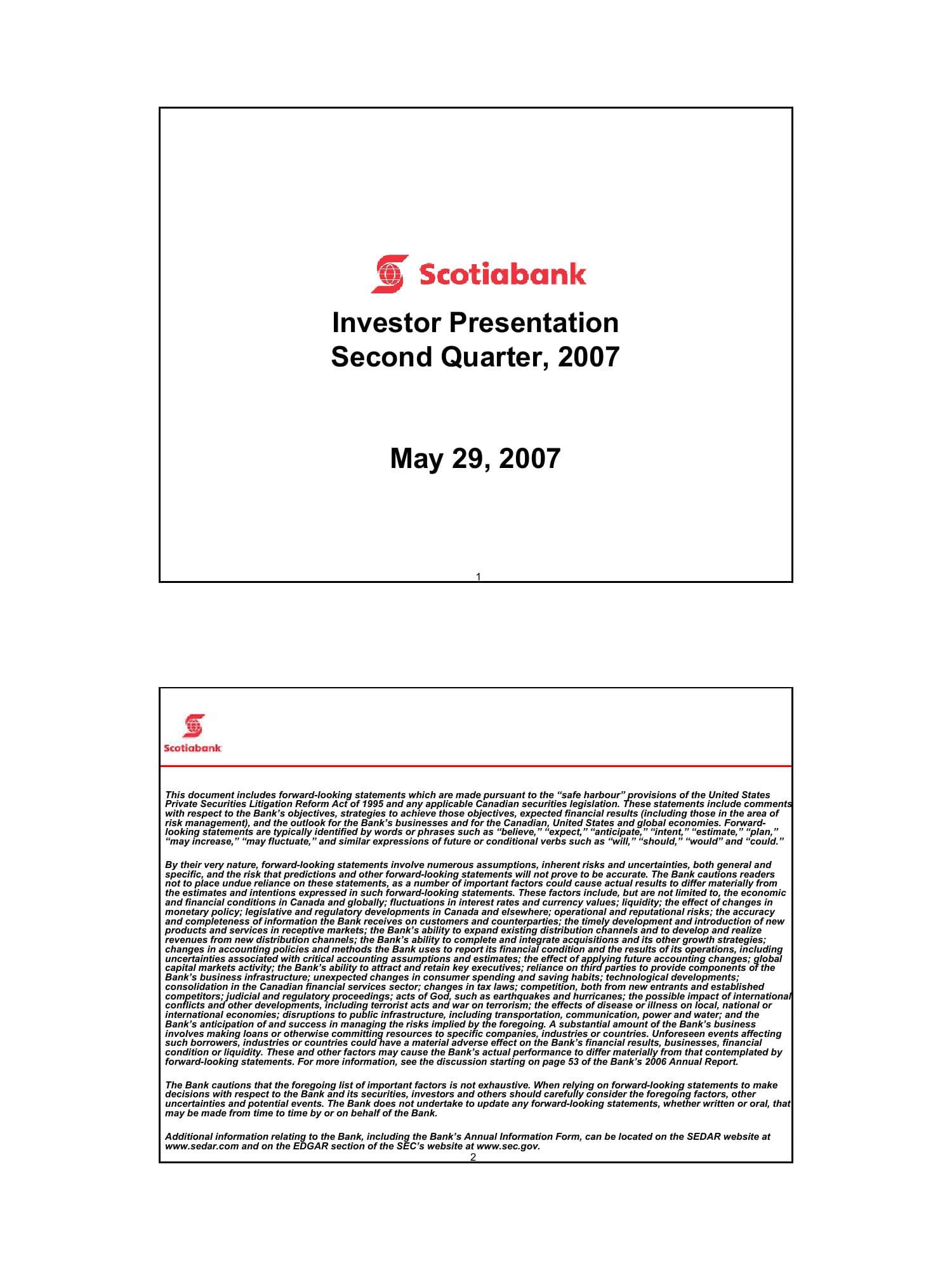 Scotiabank Investor Presentation Second Quarter, 2007 image