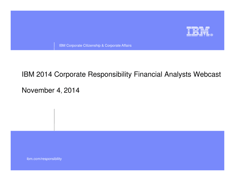 IBM 2014 Corporate Responsibility Financial Analysts Webcast image